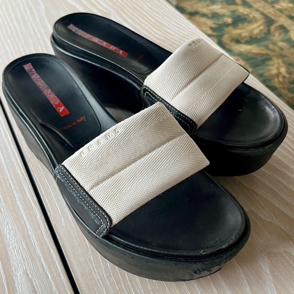 Prada Women's Black and Cream Platform Slides - Picture 1 of 3